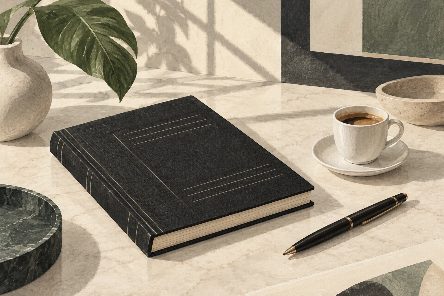 Ledger and espresso — accounting illustration