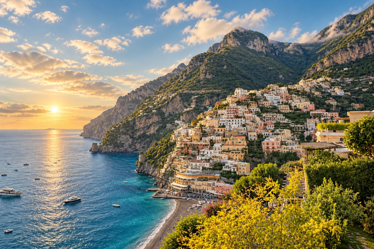 Positano in Mediterranean light — editorial artwork