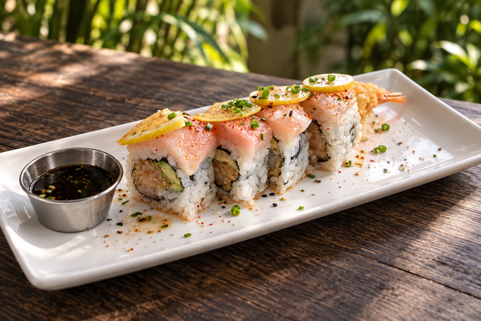 Sushi with lemon and scallions — editorial artwork